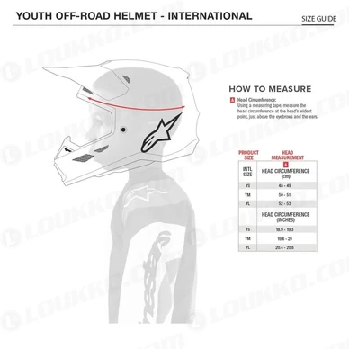 Youth Off road Helmet Sizing Chart kuva