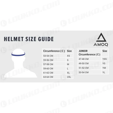 Amoq onroad sizechart kuva