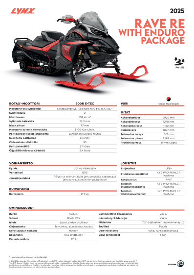 LYNX MY25 Rave RE with Enduro package SPEC FIFI