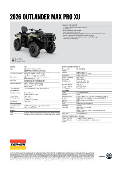 ORV ATV MY26 SPEC OUT MAX PRO XU HD7 ENNA HR