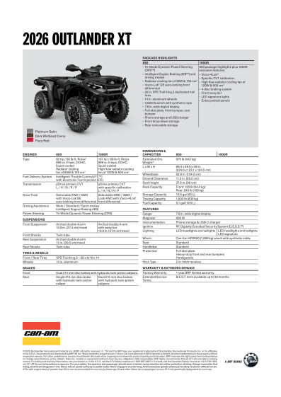 ORV ATV MY26 SPEC OUT XT 850 1000R ENNA HR