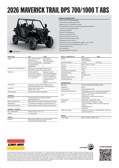 ORV MY26 SSV Maverick Trail DPS 700 1000 ABS T A4 V FI FI HR