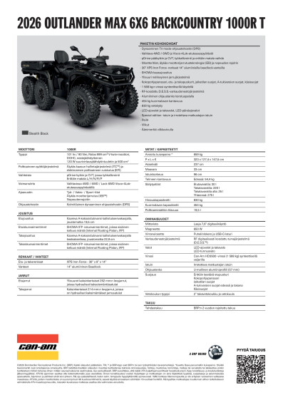 ORV MY26 ATV Outlander MAX 6x6 Backcountry 1000R T A4 V FI FI HR