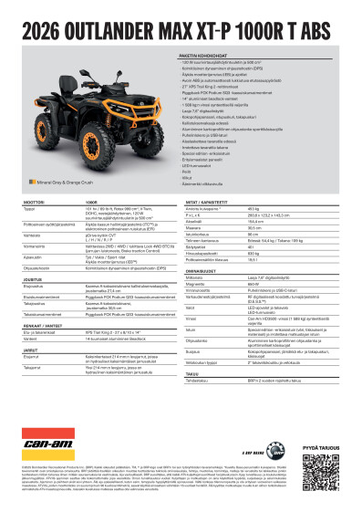 ORV MY26 ATV Outlander MAX XT P 1000R ABS T A4 V FI FI HR