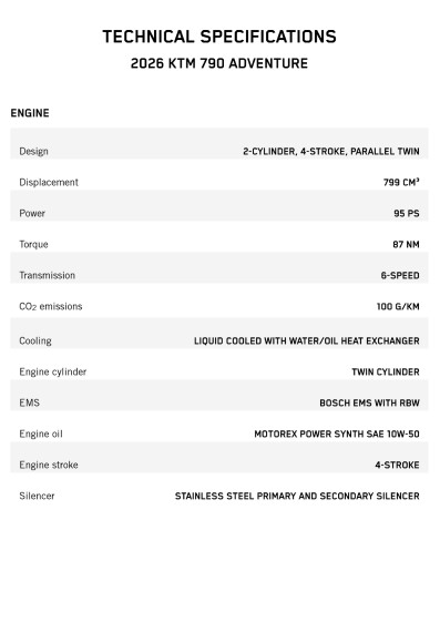 KTM technical specifications 790 Adventure