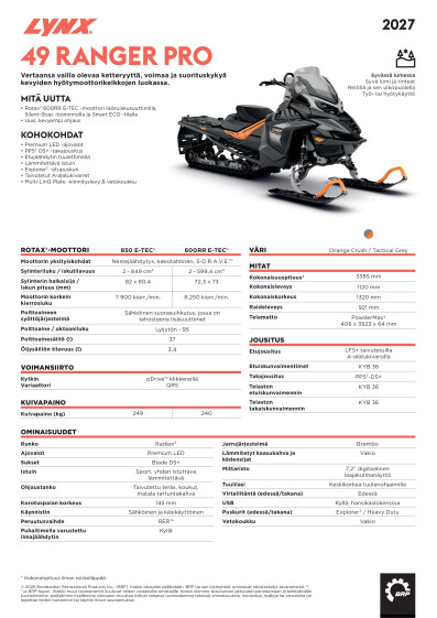 LYNX MY27 49 Ranger PRO SPEC FIFI