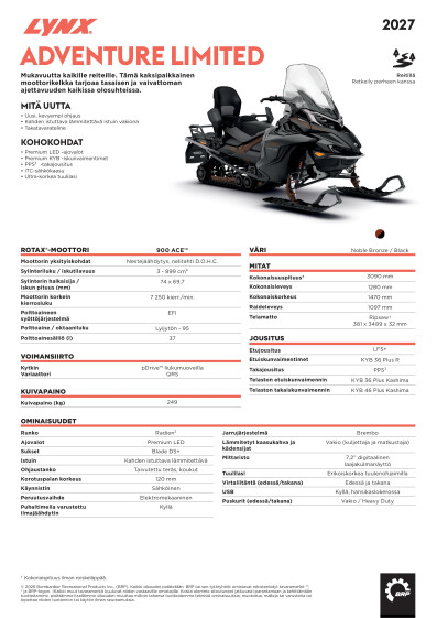 LYNX MY27 Adventure Limited tekniset tiedot