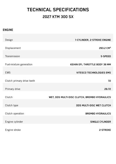 Tekniset tiedot KTM 300 SX 2027