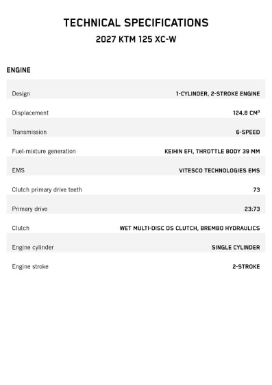 Tekniset tiedot KTM 125 XC W 2027