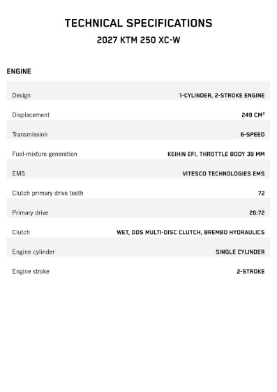 Tekniset tiedot KTM 250 XC W 2027