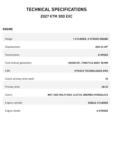 Tekniset tiedot KTM 300 EXC 2027
