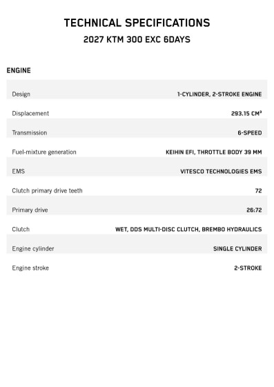Tekniset tiedot KTM 300 EXC 6Days 2027