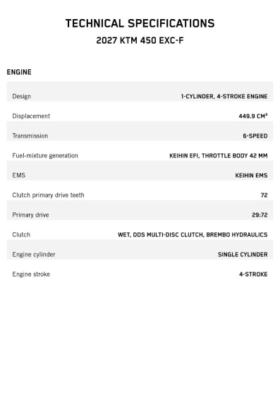 Tekniset tiedot KTM 450 EXC F 2027