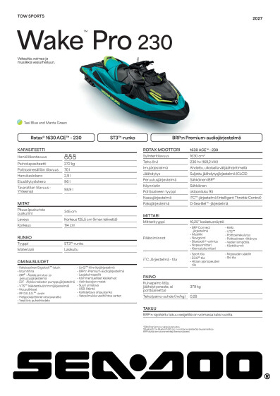SEA MY27 TOW WAKE PRO 230 SPEC A4 V EMEA FI FI