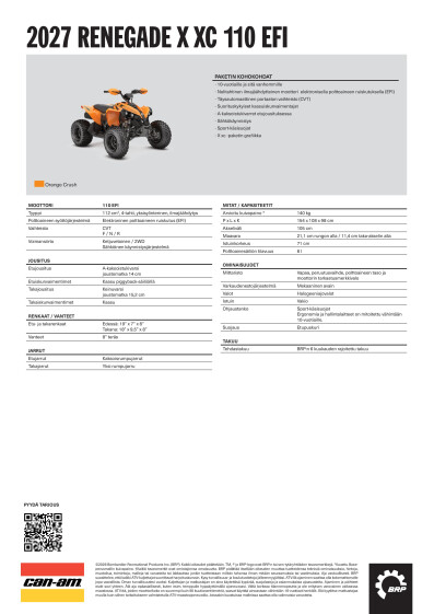 ORV ATV MY27 EMEA SPEC Renegade X xc 110 EFI FI