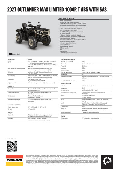 ORV ATV MY27 EMEA SPEC Outlander MAX Limited 1000R T ABS with SAS FI