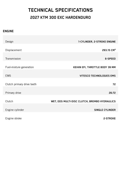Tekniset tiedot KTM 300 EXC Hardenduro 2027