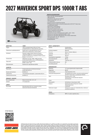 ORV SSV MY27 EMEA SPEC Maverick Sport DPS 1000R T ABS FI